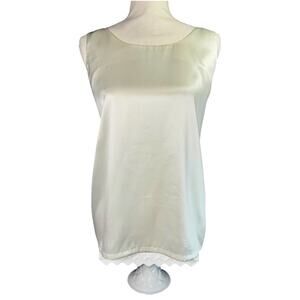 VTG Talbots Size 12 Sleeveless Tunic Tank Blouse Ivory Satin Workwear Cami Shell